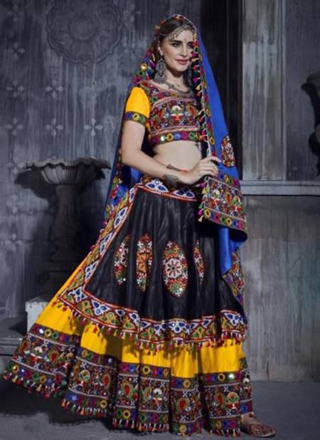 Blue Black And Yellow Colour Rajwadi Vol 1 New latest Designer Navratri Special Silk Lehenga Choli Collection 7002 B